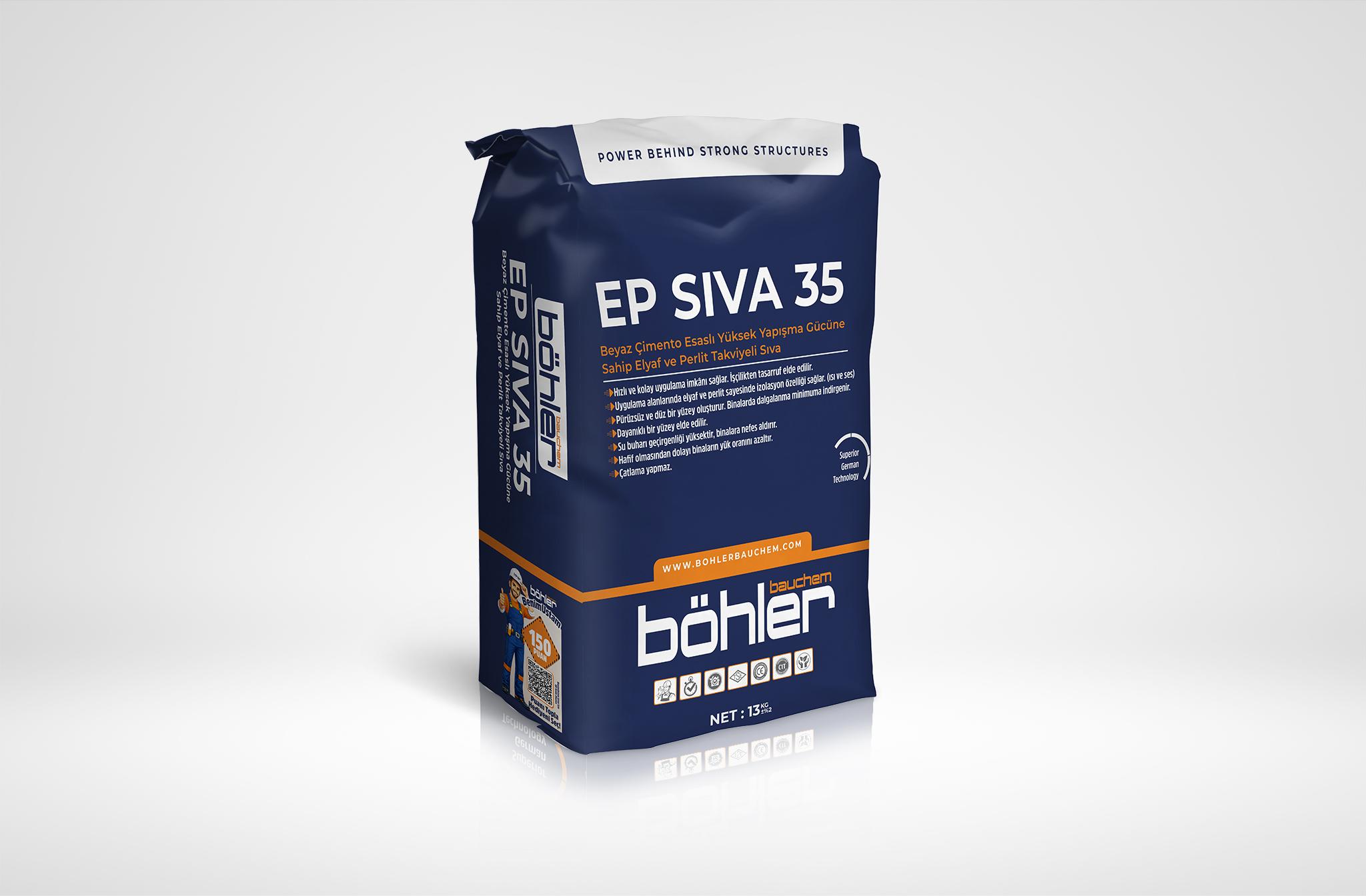 EP SIVA 35 Beyaz Çimento Esaslı Yüksek Yapışma Gücüne Sahip Elyaf ve Perlit Takviyeli Sıva