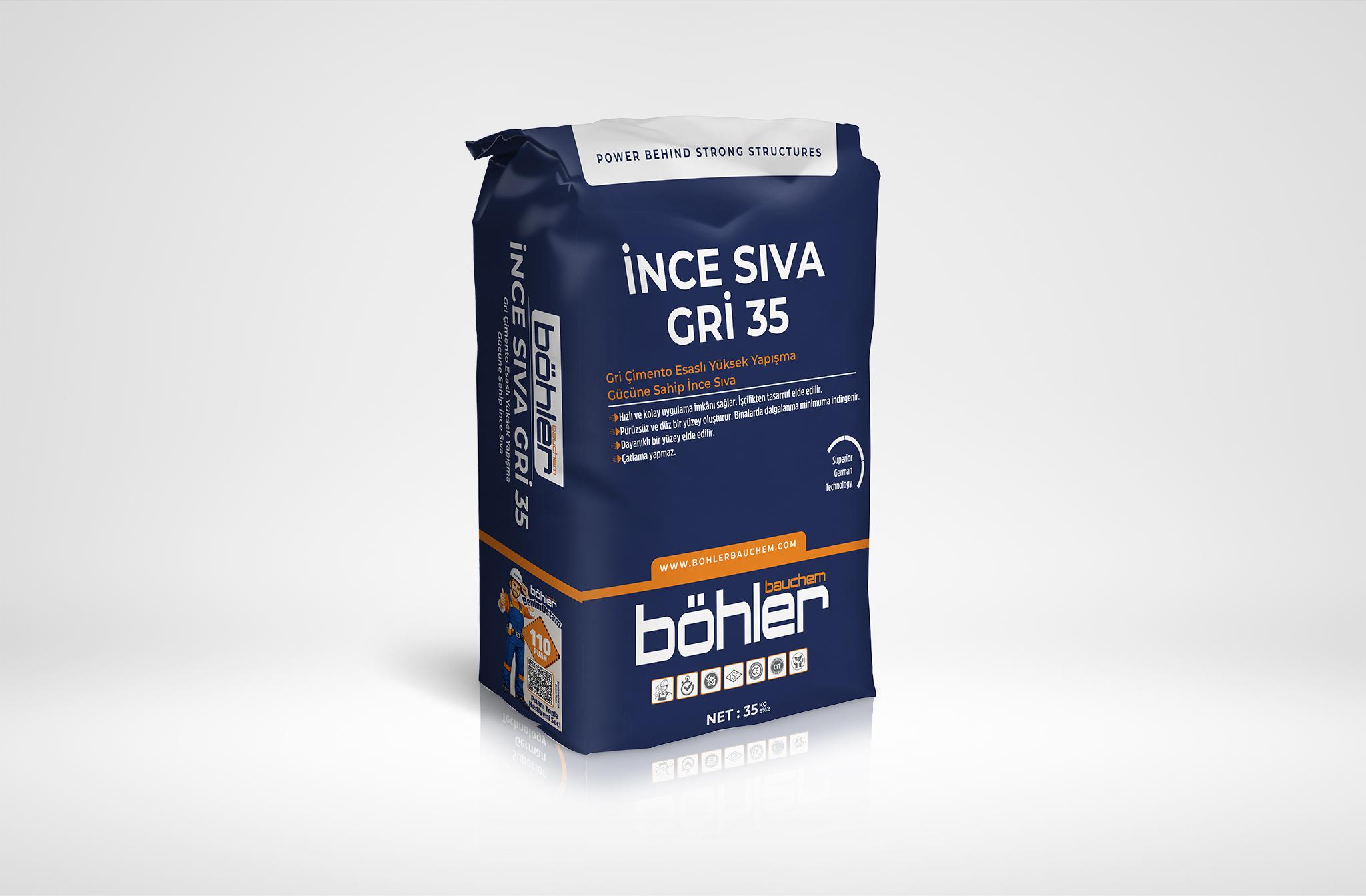 İNCE SIVA GRİ 35  Gri Çimento Esaslı Yüksek Yapışma Gücü İnce Sıva