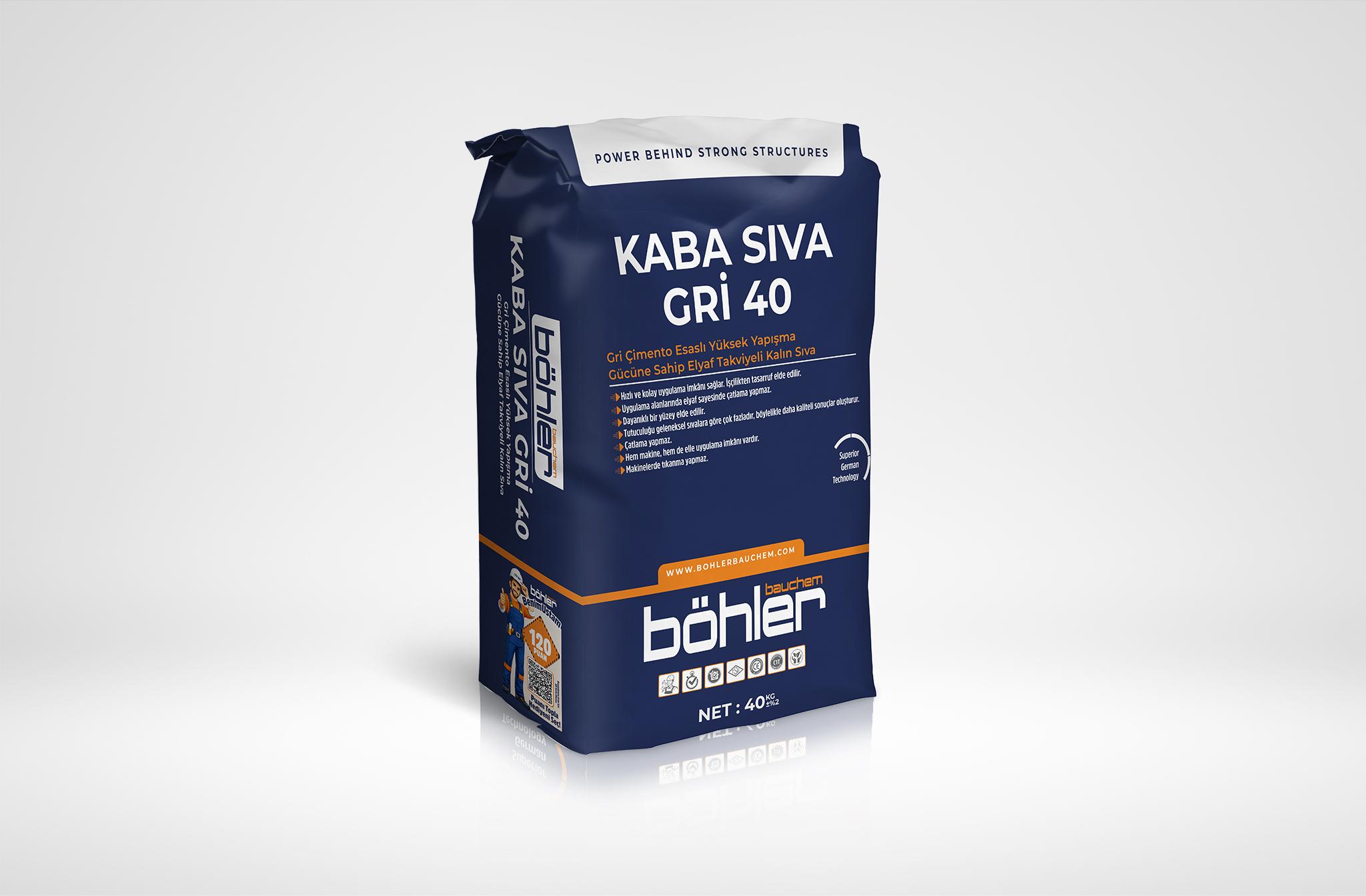 KABA SIVA GRİ 40 Çimento Esaslı Yüksek Yapışma Gücüne Sahip Elyaf Takviyeli Kalın Sıva